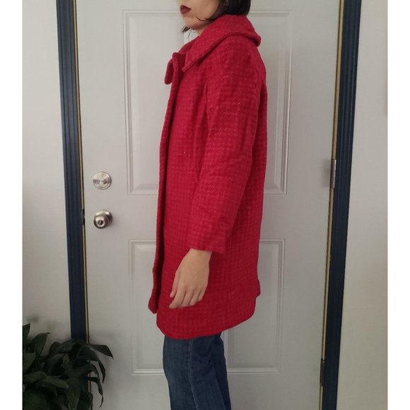60s‎ Mod Red Plaid Wool Coat - Picture 2 of 3